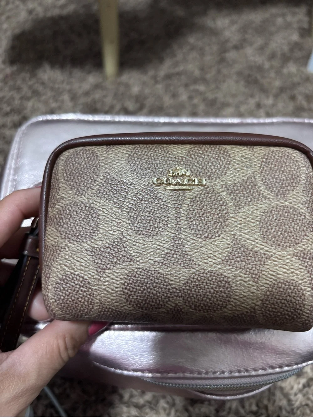 Coach Tan/Brown Signature Mini Crossbody Bag